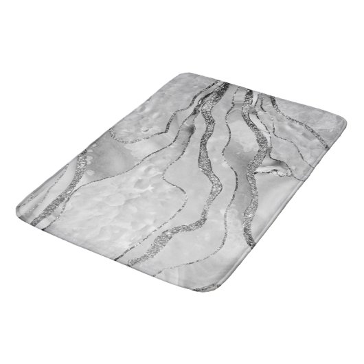 White Agate Silver Glitter Glam #1 (Faux Glitter) Badmat (Gekanteld)