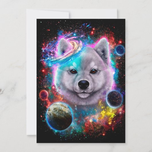 White Akita Dog Space Galaxy Feestdagenkaart (Voorkant)