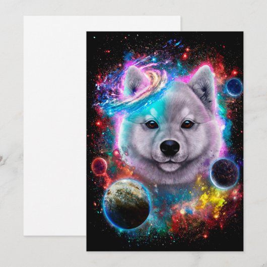 White Akita Dog Space Galaxy Feestdagenkaart (Voorkant / Achterkant)