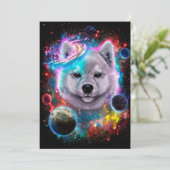 White Akita Dog Space Galaxy Feestdagenkaart (Staand voorkant)
