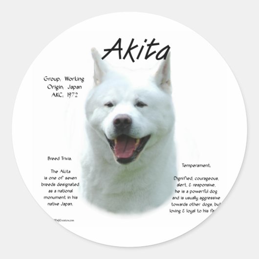 White Akita Geschiedenis Ronde Sticker (Voorkant)