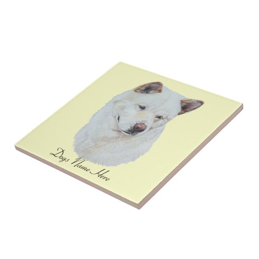White akita realist dog portret art design tegeltje (Zijkant)