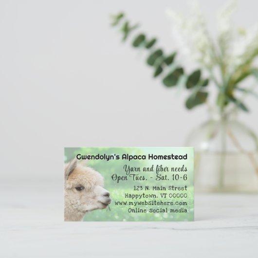 White Alpaca Knitting Fiber Business Card Visitekaartje (Staand voorkant)
