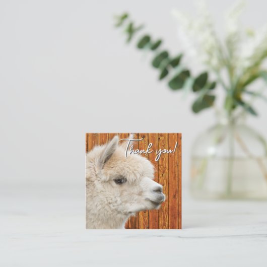 White Alpaca Thank You Discount Business Card Vierkante Visitekaartje (Staand voorkant)