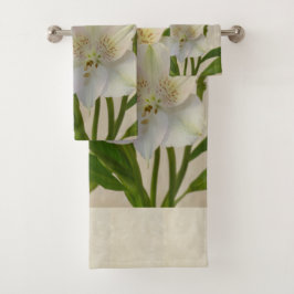 White Alstomeria Flowers Bad Handdoek