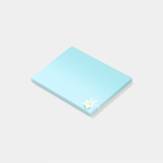 White Amaryllis Flower on Light Blue Post-it® Notes (Schuin)