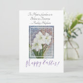 White Amaryllis Flowers Easter Greeting Feestdagenkaart (Staand voorkant)