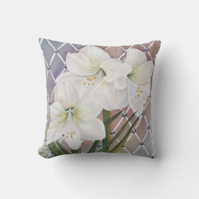 WHITE AMARYLLIS MONOGRAMMED KUSSEN (Voorkant)