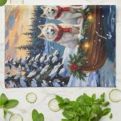 White American Eskimo Dog Christmas Boat Holiday Theedoek (Gevouwen)