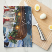 White American Eskimo Dog Christmas Boat Holiday Theedoek (Quarter Fold)