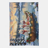 White American Eskimo Dog Christmas Boat Holiday Theedoek (Verticaal)