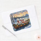 White American Eskimo Dog Christmas Boat Holiday Vierkante Sticker (Envelop)