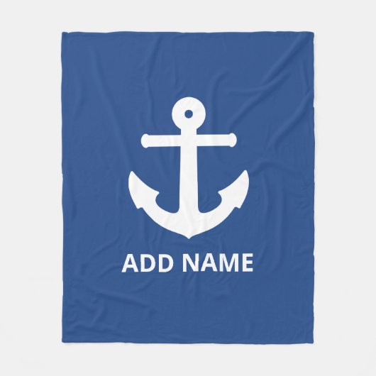 White Anchor Add Name Navy Fleece Deken (Voorkant)