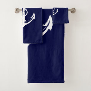 White Anchor and Navy Blue Background Bad Handdoek