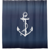 White Anchor and Navy Blue Background Douchegordijn (Voorkant)
