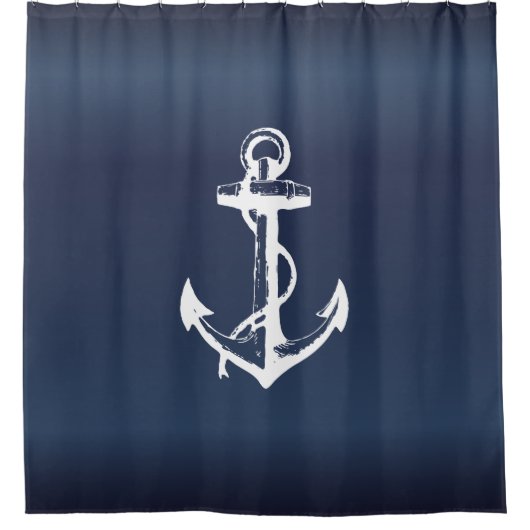 White Anchor and Navy Blue Background Douchegordijn (Voorkant)