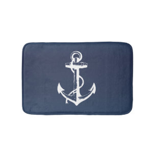 White Anchor and Navy Blue Badmat