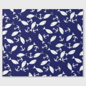 White Anchor Blue Background Captain Zee Fish Cadeaupapier (Vlak)