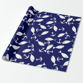 White Anchor Blue Background Captain Zee Fish Cadeaupapier