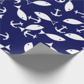 White Anchor Blue Background Captain Zee Fish Cadeaupapier (Hoek)