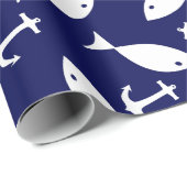 White Anchor Blue Background Captain Zee Fish Cadeaupapier (Rol Hoek)
