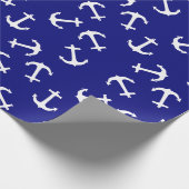 White Anchor Blue Background Captain Zee Ocean Cadeaupapier (Hoek)