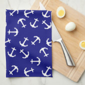 White Anchor Blue Background Captain Zee Ocean Theedoek (Quarter Fold)