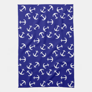 White Anchor Blue Background Captain Zee Ocean Theedoek