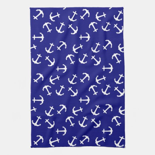 White Anchor Blue Background Captain Zee Ocean Theedoek (Verticaal)