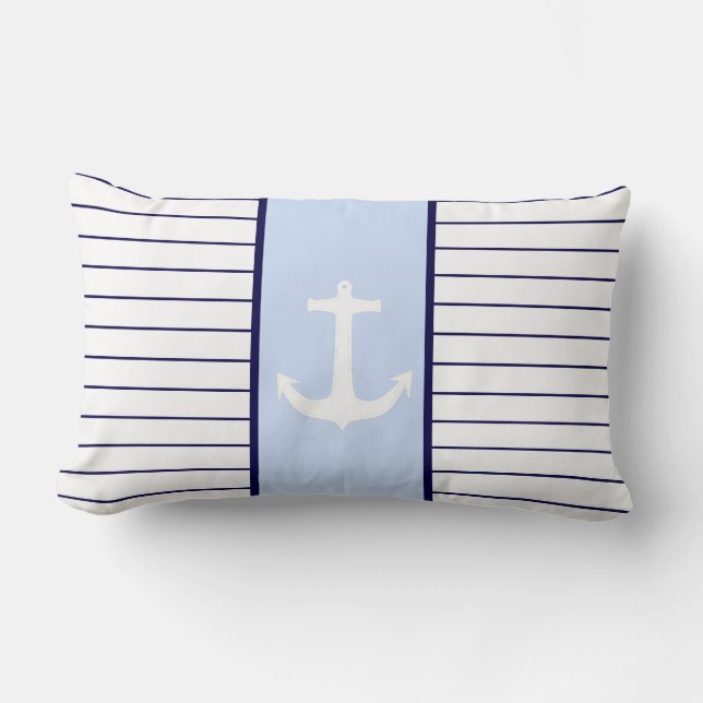 White Anchor Captain Blue Stripes Cushion Kussen (Voorkant)