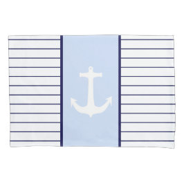 White Anchor Kapitein Blue Stripes Zee Sailor Kussensloop