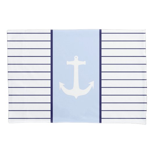 White Anchor Kapitein Blue Stripes Zee Sailor Kussensloop (Voorkant)