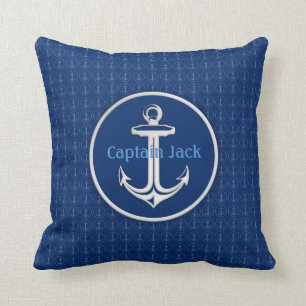 White Anchor   Navy Blue Anchors Pattern Kussen