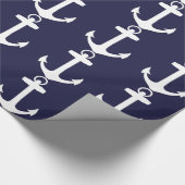 White Anchor on Navy Blue Background Cadeaupapier (Hoek)