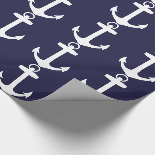 White Anchor on Navy Blue Background Cadeaupapier (Hoek)