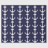 White Anchor on Navy Blue Background Cadeaupapier (Vlak)