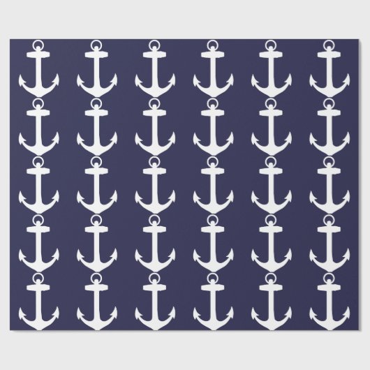 White Anchor on Navy Blue Background Cadeaupapier (Vlak)