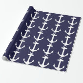 White Anchor on Navy Blue Background Cadeaupapier (Uitgerold)