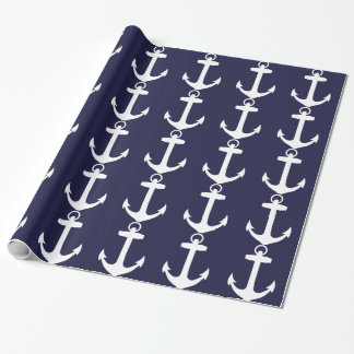 White Anchor on Navy Blue Background Cadeaupapier