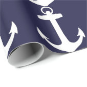White Anchor on Navy Blue Background Cadeaupapier (Rol Hoek)