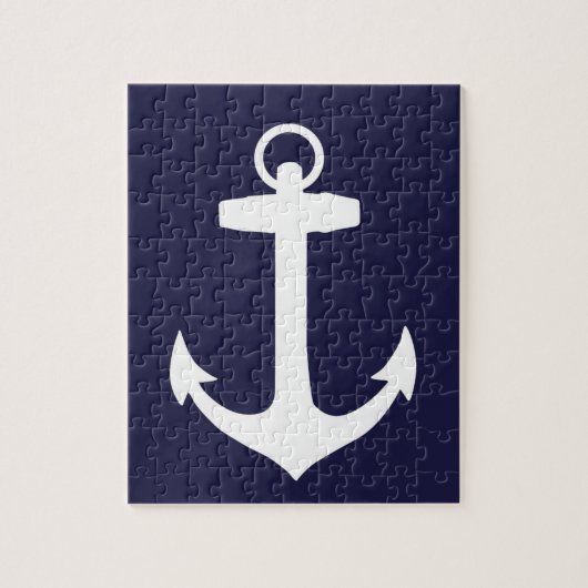White Anchor on Navy Blue Background Legpuzzel (Verticaal)