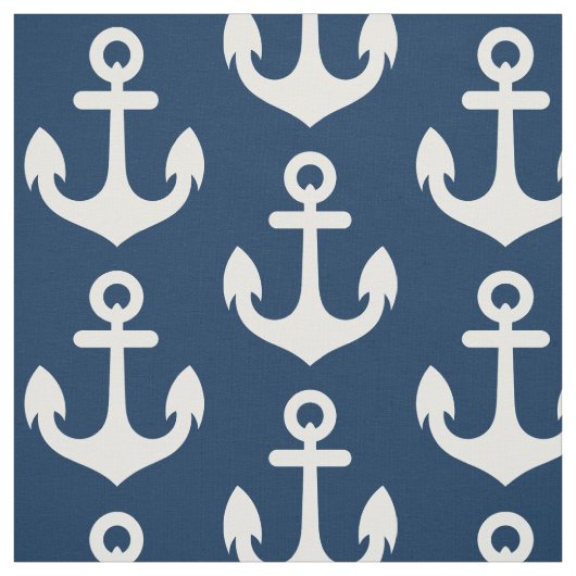 White Anchor on Navy Blue Background Pattern Stof (Swatch)