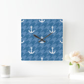 White Anchor Pattern Vierkante Klok (Huis)