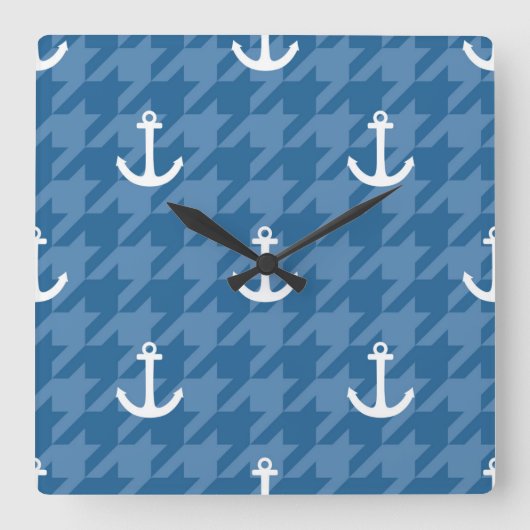 White Anchor Pattern Vierkante Klok (Voorkant)