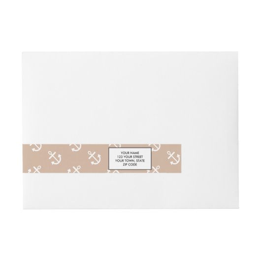 White Anchors Almond Background Pattern Omwikkelbaar Adreslabel (Voorkant)