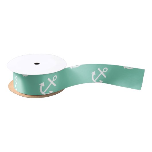 White Anchors Lucite Green Background Pattern Satijnen Lint (Spoel)