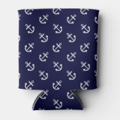 White Anchors Navy Blue Background Pattern Blikjeskoeler (Voorkant)