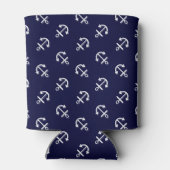 White Anchors Navy Blue Background Pattern Blikjeskoeler (Achterkant)