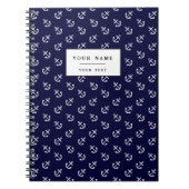 White Anchors Navy Blue Background Pattern Notitieboek (Voorkant)