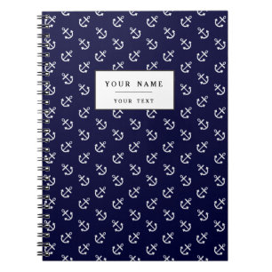 White Anchors Navy Blue Background Pattern Notitieboek